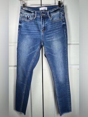 VERVET Med Wash Skinny Jeans Very Stretchy Raw Hem Sz 26
